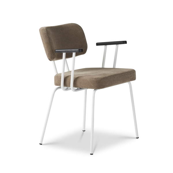 Ted eetkamerstoel met armleuning - portofino brown - wit onderstel - armleuning zwart