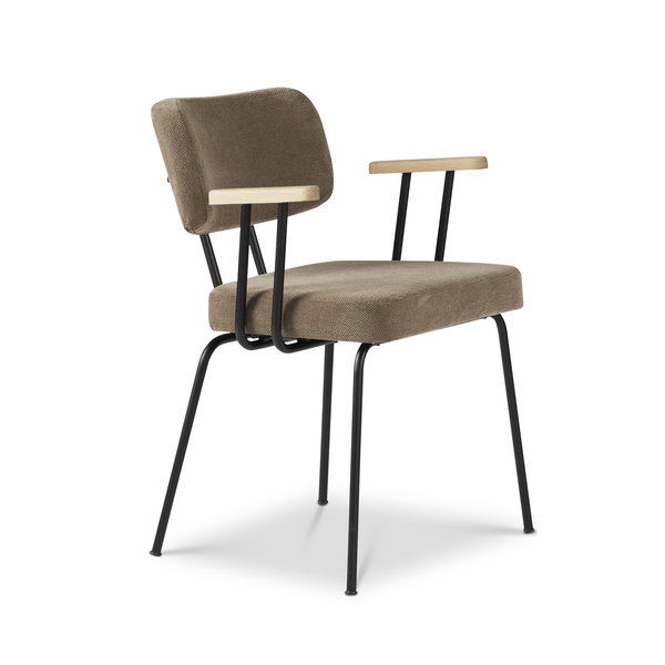 Ted eetkamerstoel met armleuning - portofino brown - zwart onderstel - armleuning hout