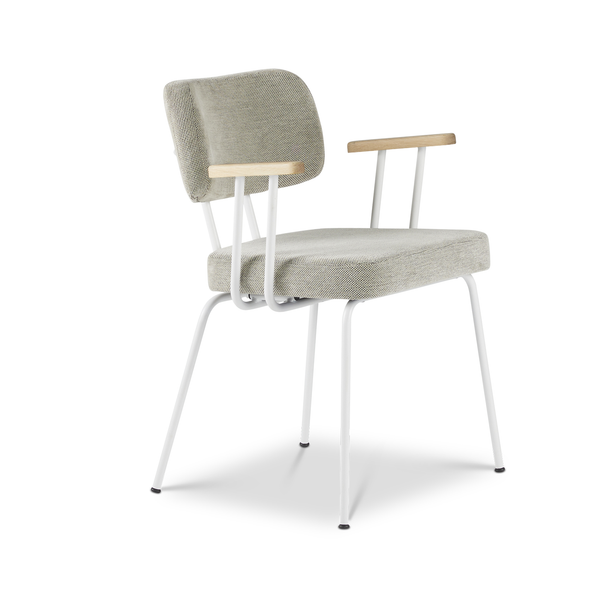 Ted eetkamerstoel met armleuning - portofino multigrey - wit onderstel - armleuning hout
