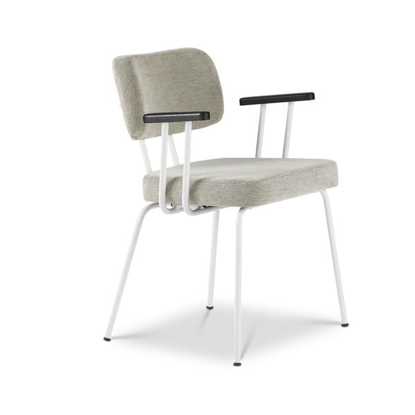 Ted eetkamerstoel met armleuning - portofino multigrey - wit onderstel - armleuning zwart