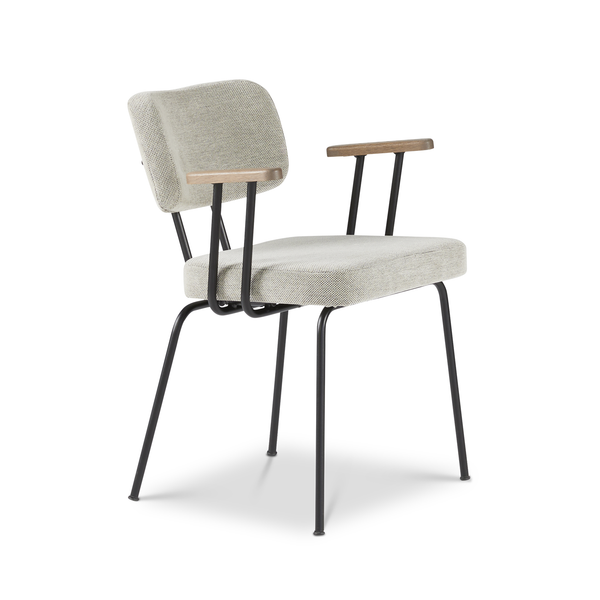 Ted eetkamerstoel met armleuning - portofino multrigrey - zwart onderstel - armleuning tabacco