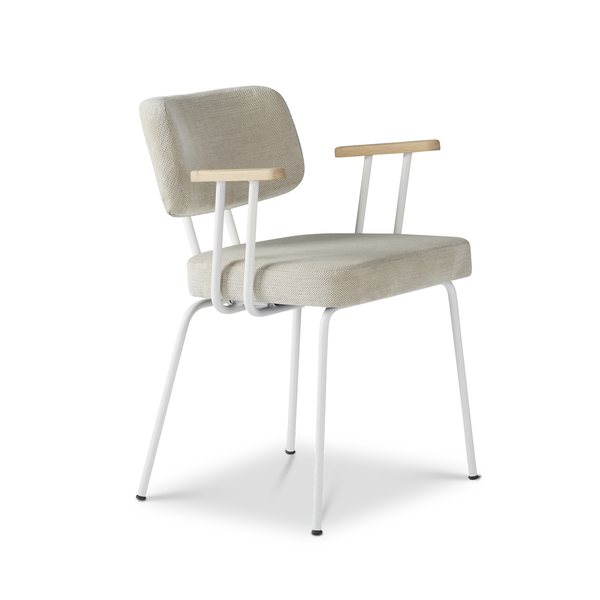 Ted eetkamerstoel met armleuning - portofino natural - wit onderstel - armleuning hout