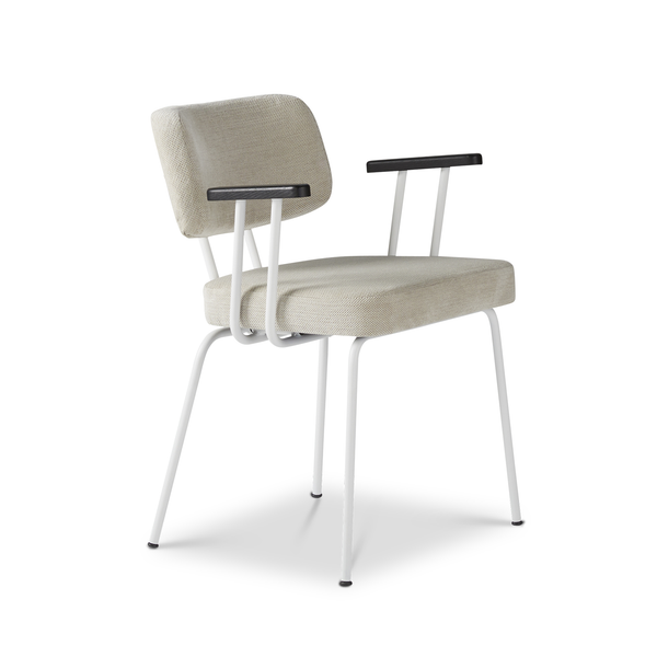 Ted eetkamerstoel met armleuning - portofino natural - wit onderstel - armleuning zwart