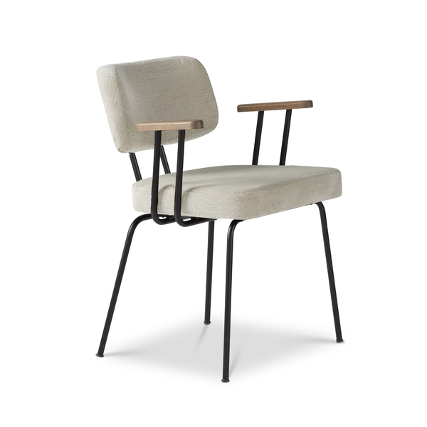 Ted eetkamerstoel met armleuning - portofino natural - zwart onderstel - armleuning tabacco