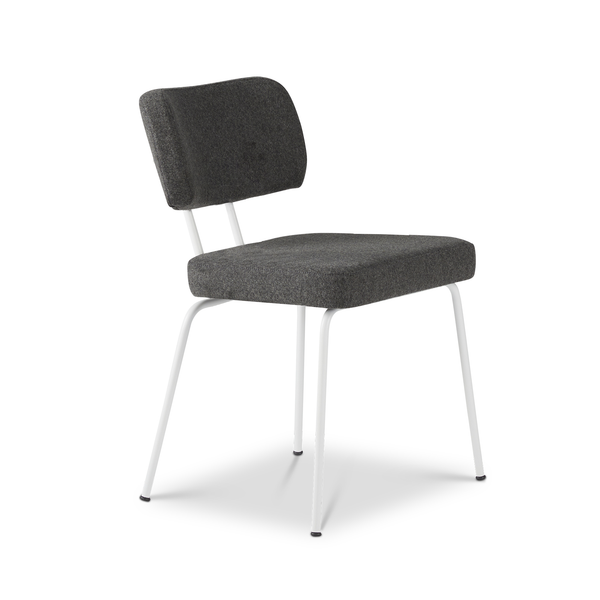 Ted eetkamerstoel zonder arm - new wool antracite - wit onderstel