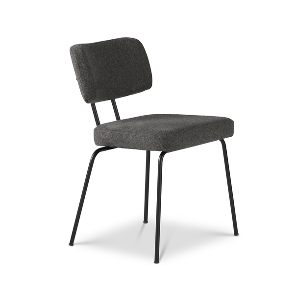 Ted eetkamerstoel zonder arm - new wool antracite - zwart onderstel