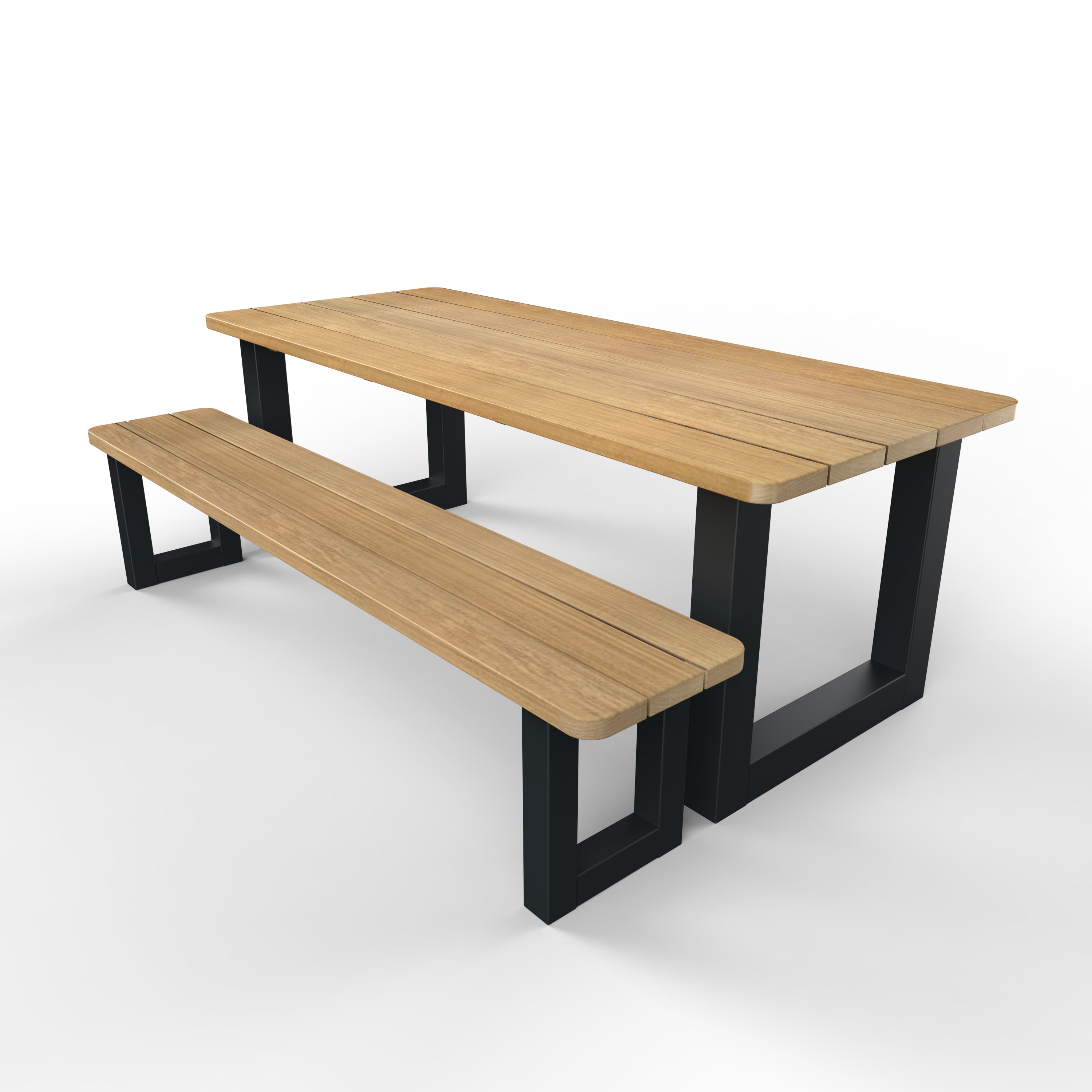tuintafel en tuinbank rechthoek iroko hout stalen U-poten