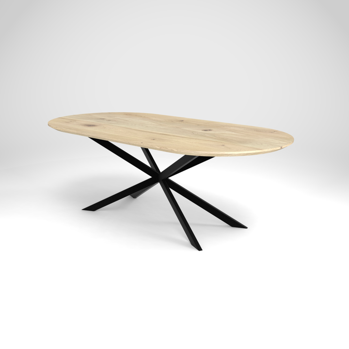 eiken eettafel plat ovaal spider zwart 