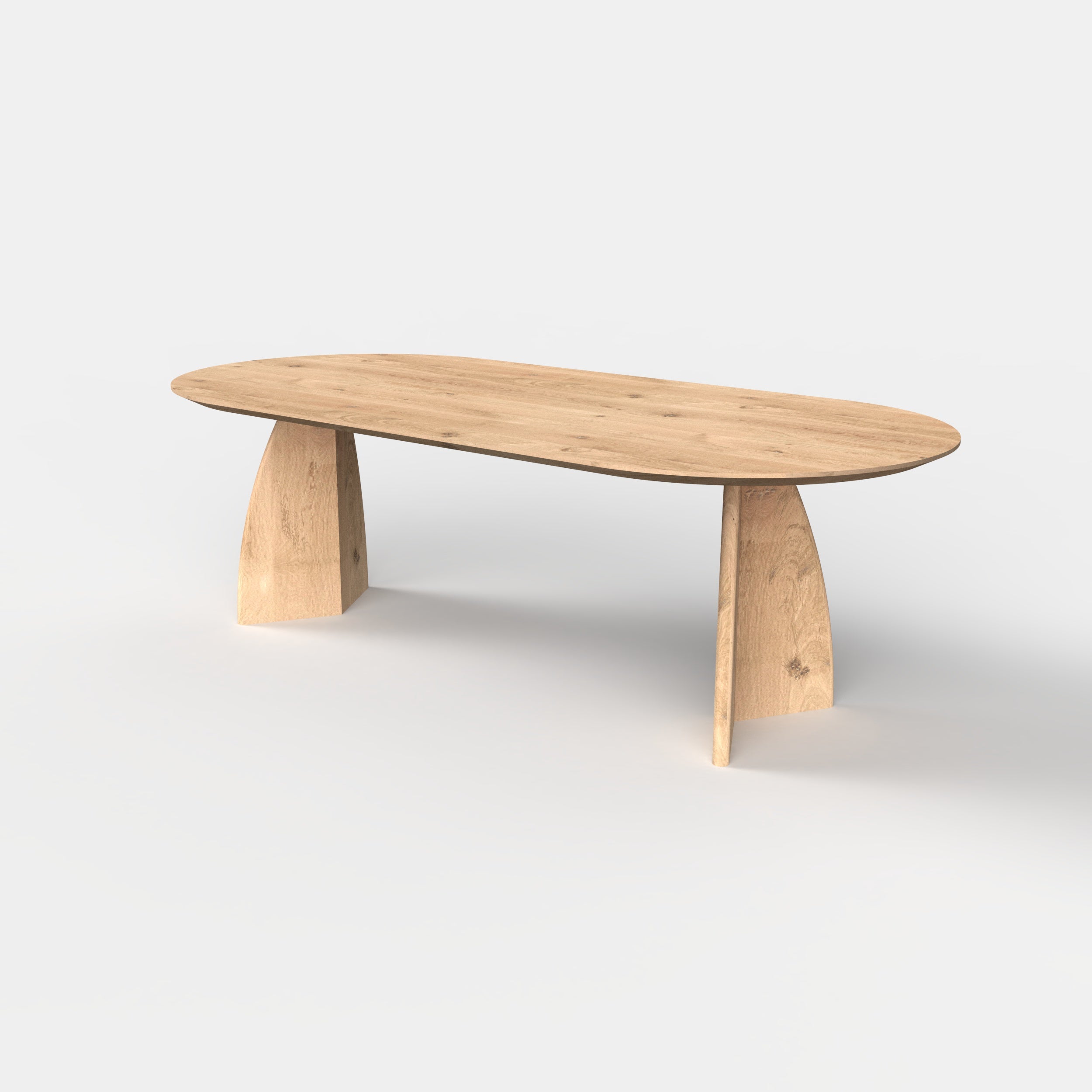 Plat ovale eiken eettafel Elva, massief eiken tafelblad, eiken tafelpoten elva