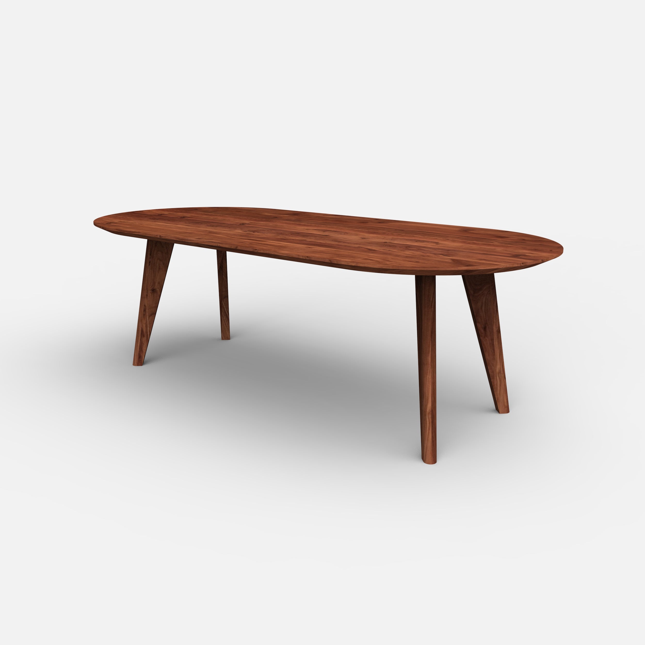 Plat ovale notenhouten eettafel Finn, massief notenhout, massief walnoten hout, scandinavisch design